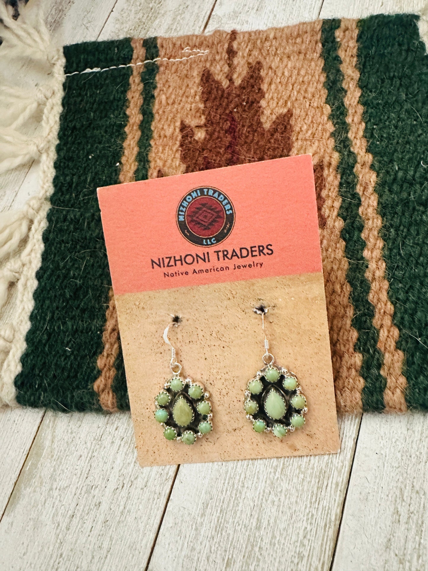 Handcrafted Sterling Silver & Green Turquoise Cluster Dangle Earrings