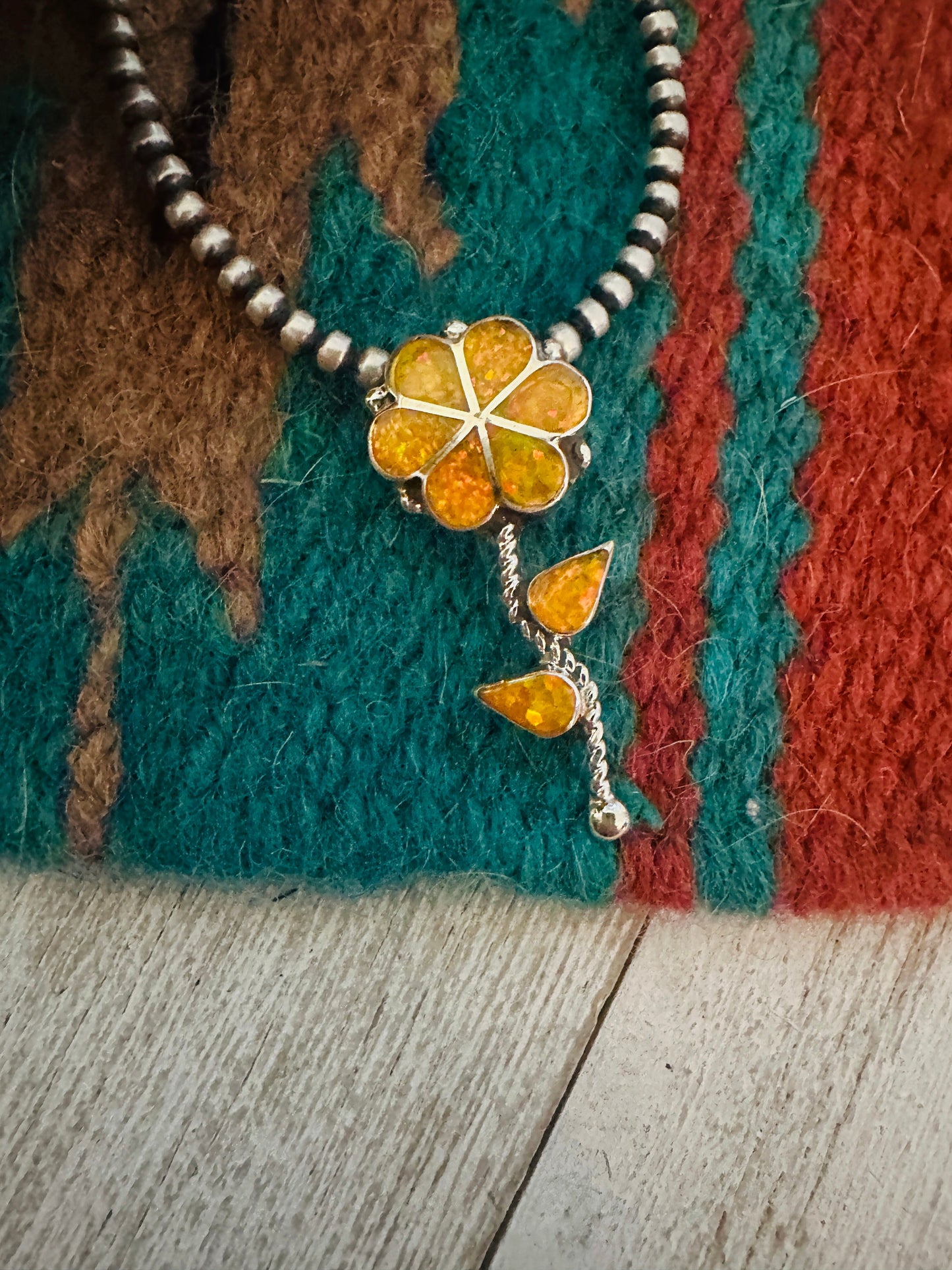 Handcrafted Yellow Opal & Sterling Silver Inlay Flower Pendant