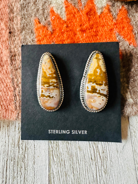 Handcrafted Jasper Sterling Silver Post Earrings Signed