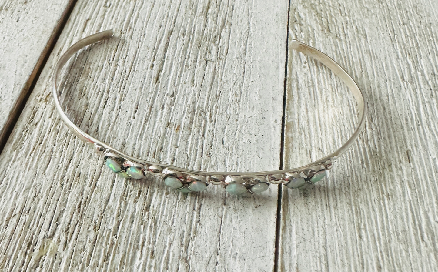 Handcrafted Sterling Silver & White Opal Heart Inlay Cuff Bracelet