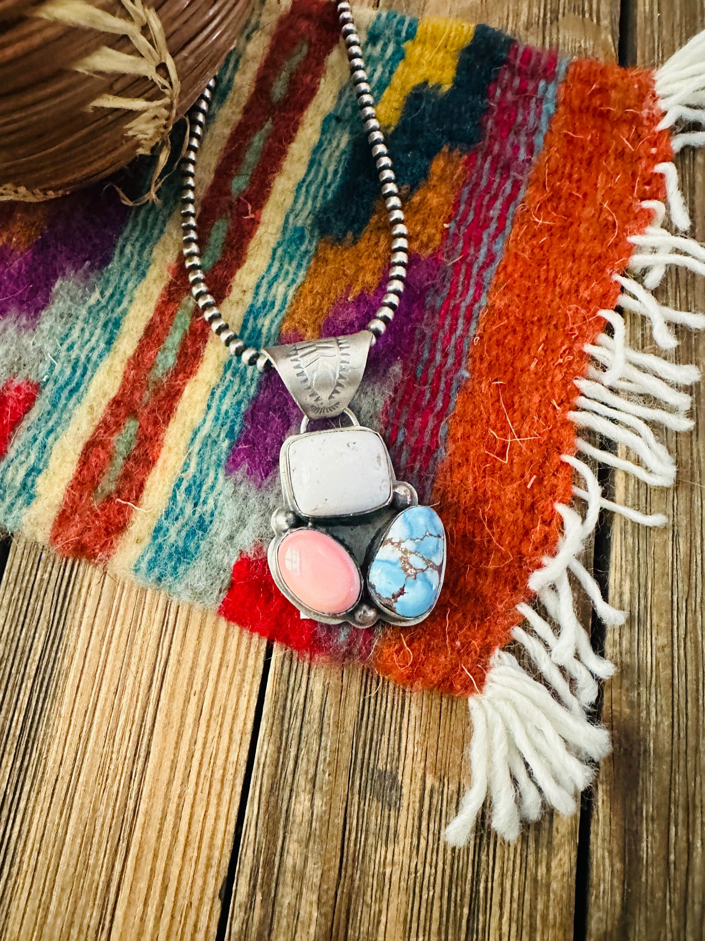 Handcrafted Sterling Silver and Multi Stone Cluster Pendant