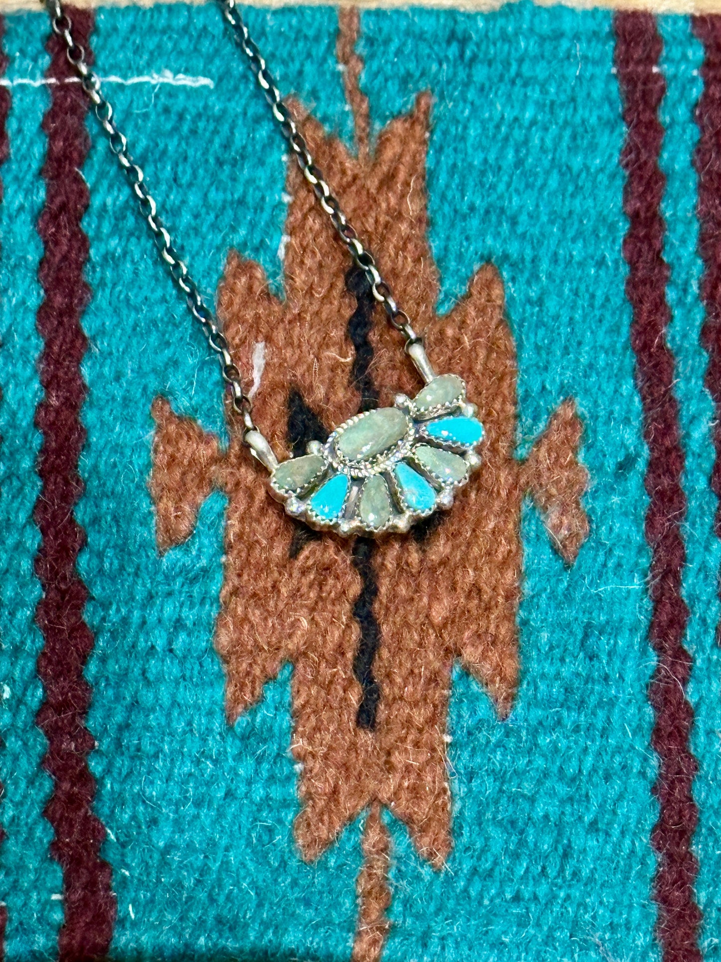 Handcrafted Sterling Silver & Turquoise Cluster Necklace