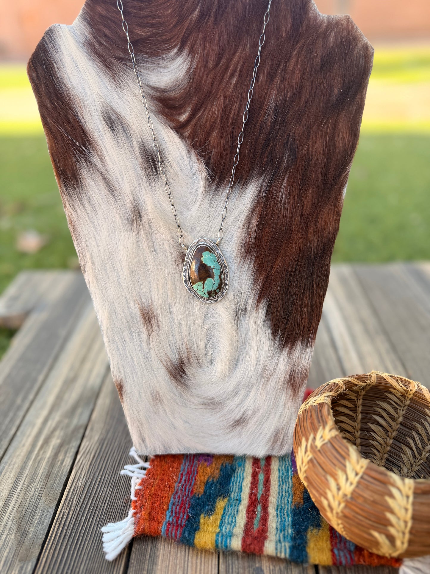Handcrafted Number 8 Turquoise & Sterling Silver Necklace by Cordell Platero