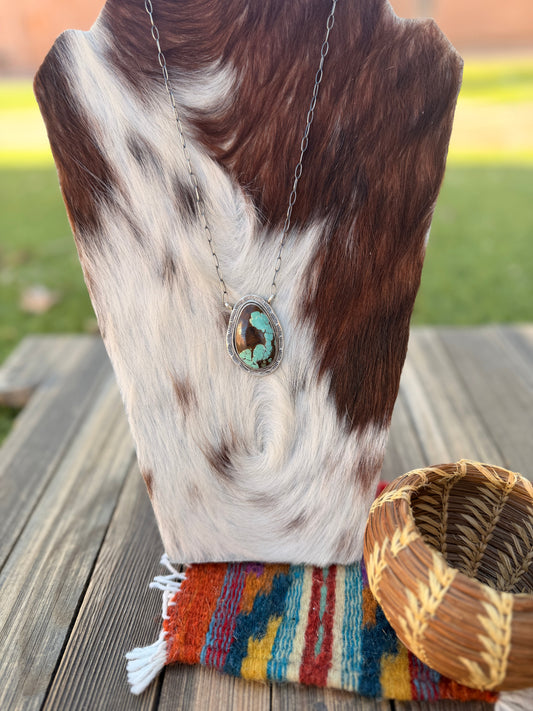 Handcrafted Number 8 Turquoise & Sterling Silver Necklace by Cordell Platero