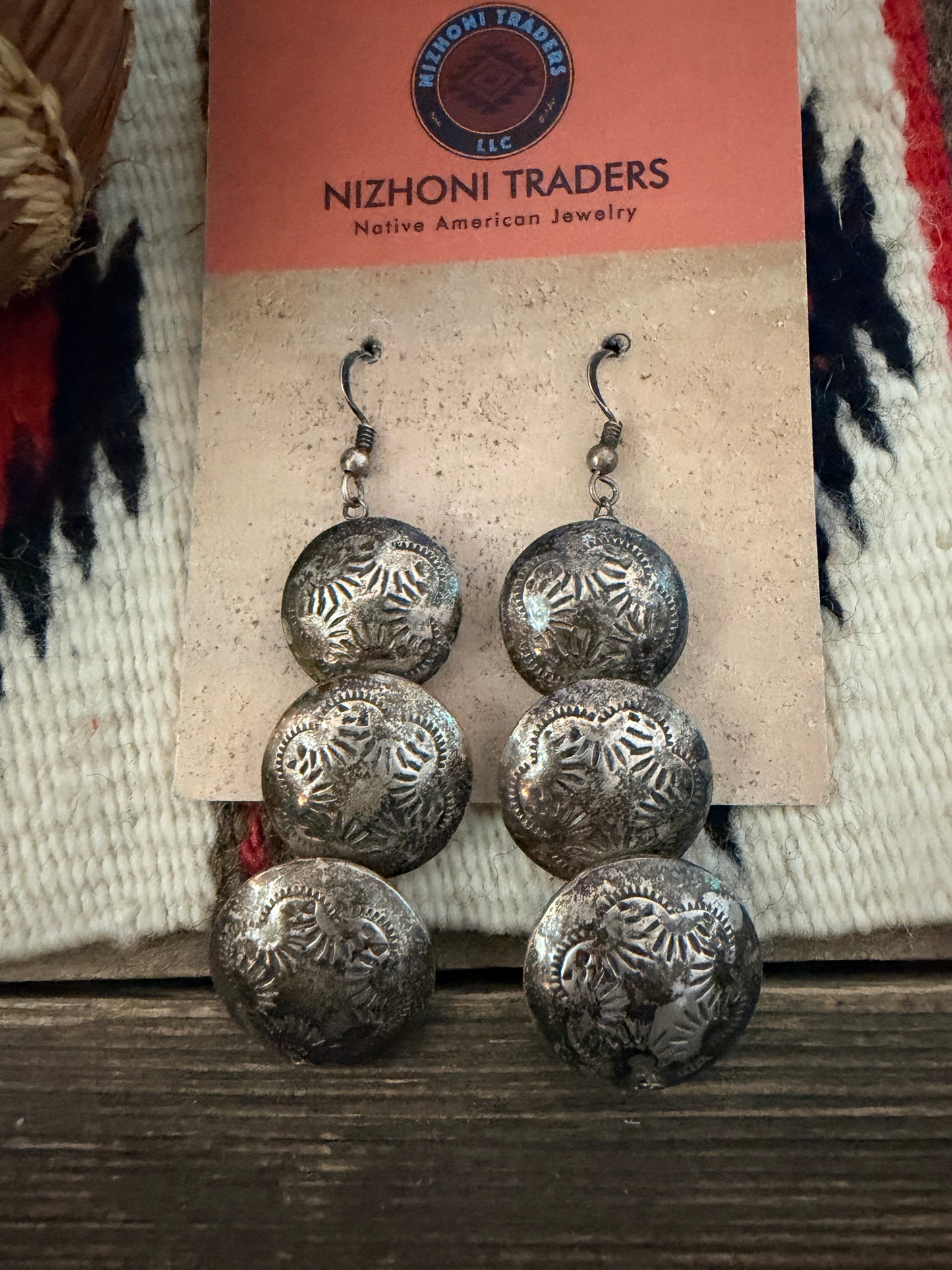 Handcrafted Old Pawn Sterling Silver Pillow Bead Dangle Earrings