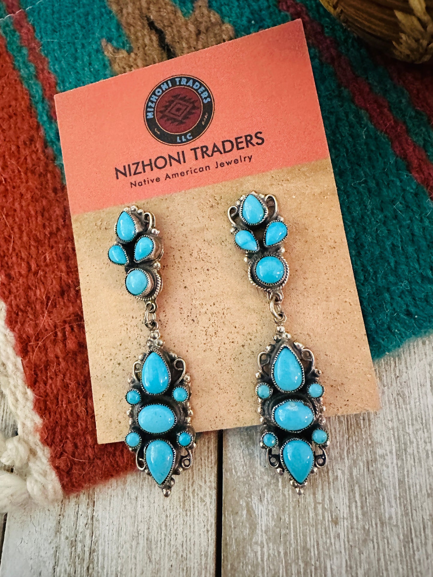 Handcrafted Sterling Silver & Sleeping Beauty Turquoise Cluster Dangle Earrings