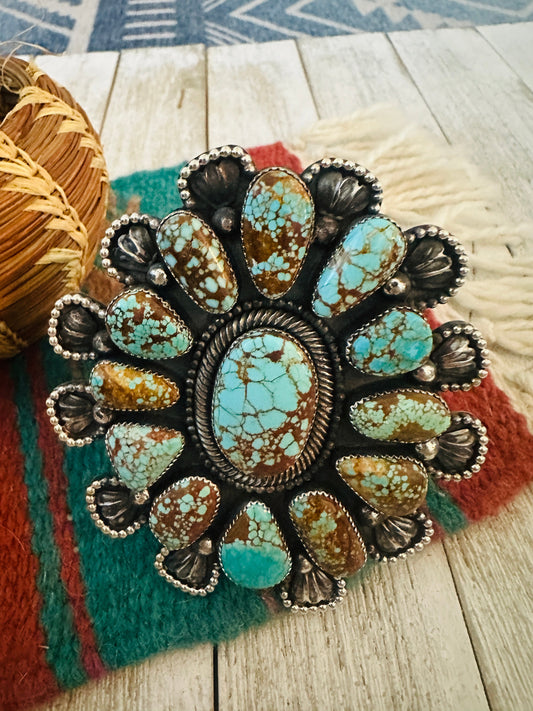 Sterling Silver & Number 8 Turquoise Cluster Cuff Bracelet /