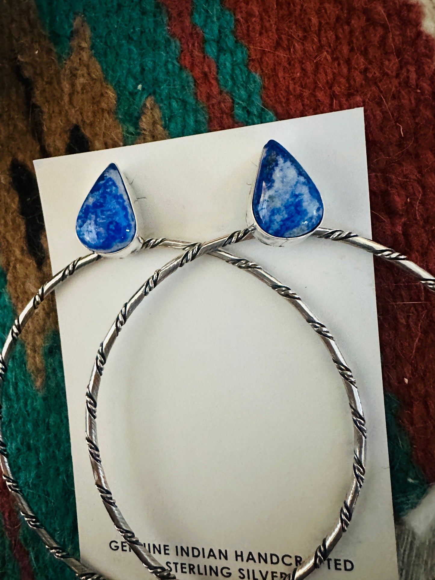 Handcrafted Lapis and Sterling Silver Dangle Hoop Earrings