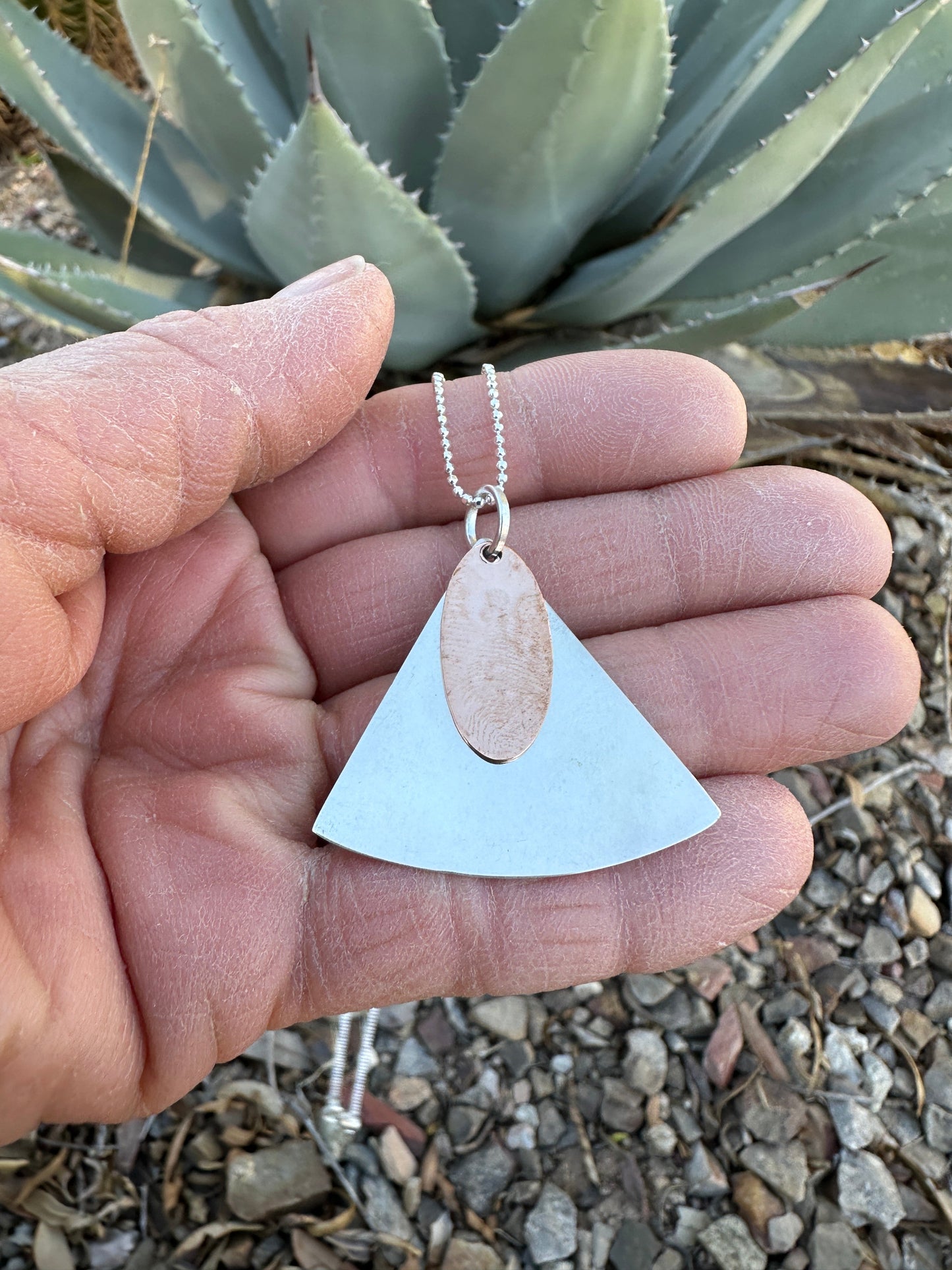 Hammered Copper & Sterling Silver Shapes Pendant Necklace