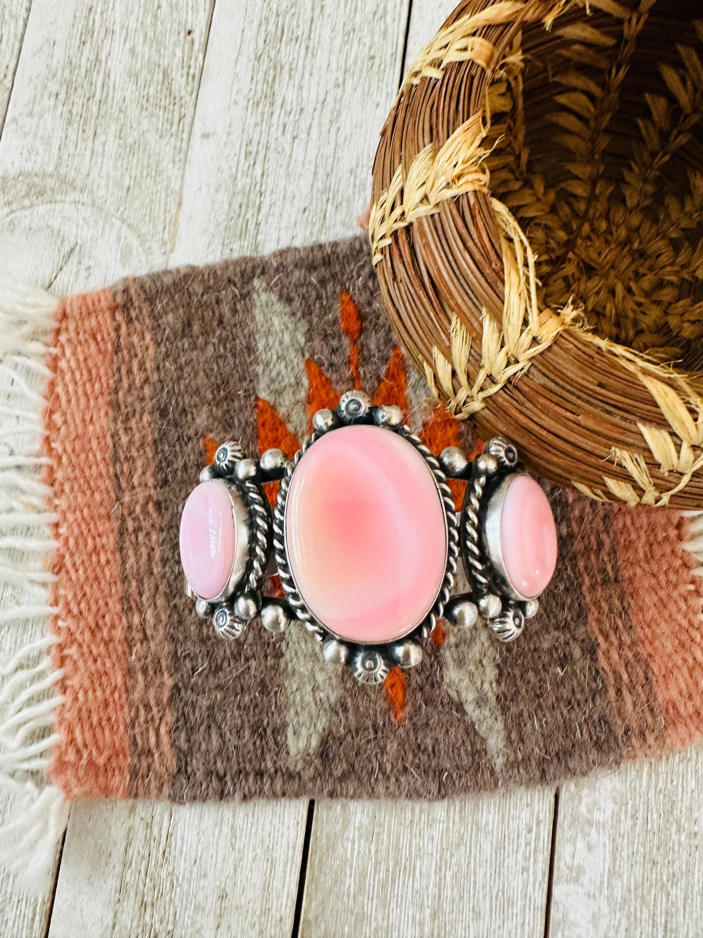 Handcrafted Sterling Silver & Queen Pink Conch Cuff Bracelet /