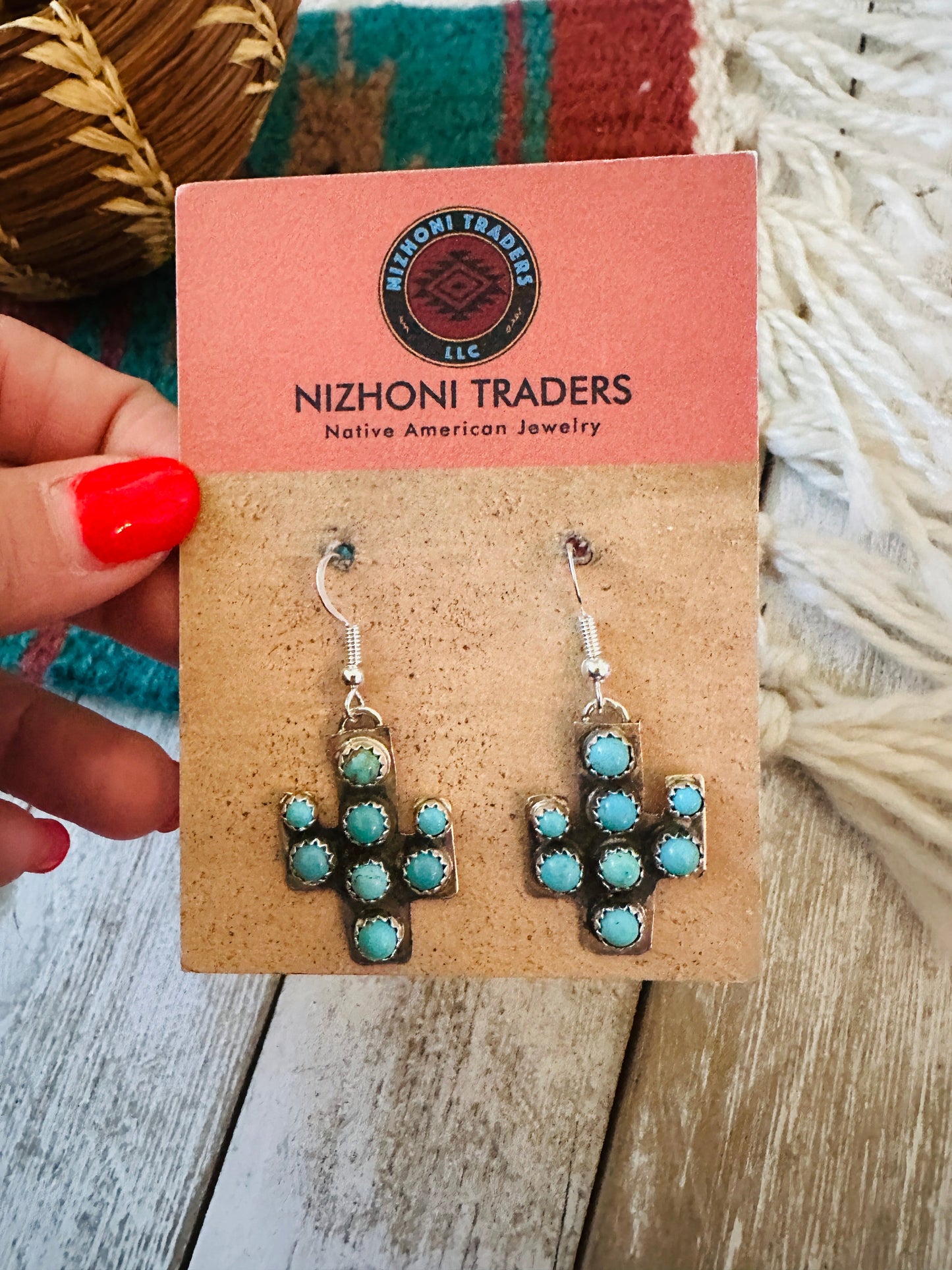 Handcrafted Sterling Silver & Turquoise Cactus Dangle Earrings
