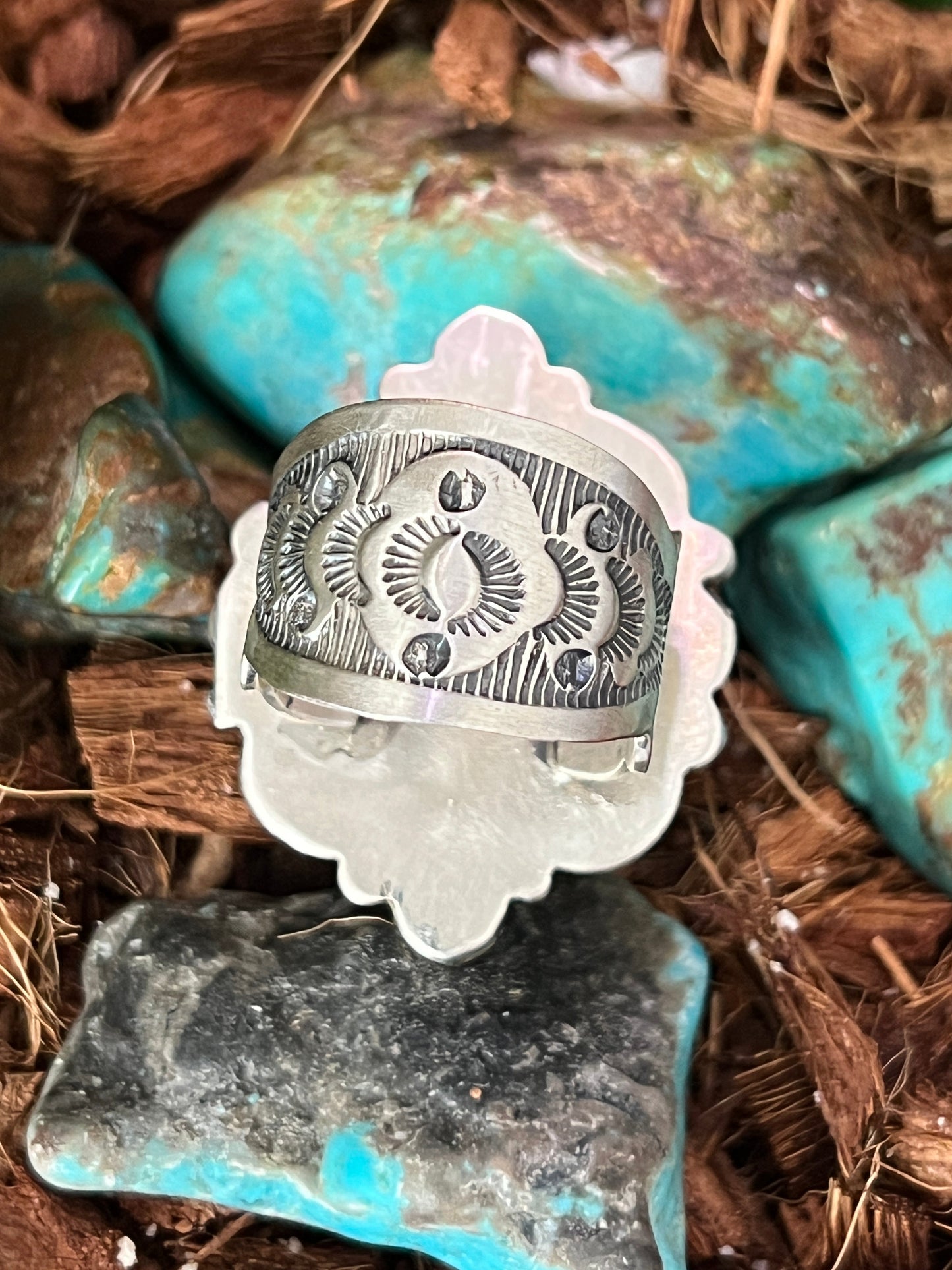 Handcrafted Sterling Silver and Natural Kingman Web Ring by Boyd Ashley, Size 8