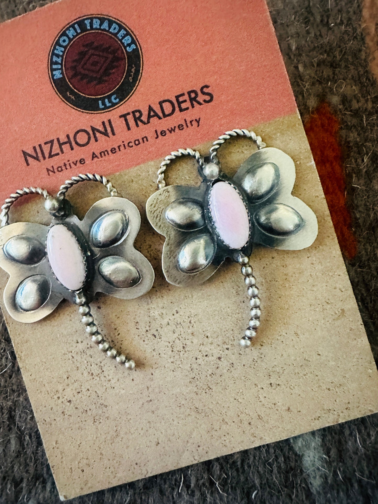 Handcrafted Queen Pink Conch & Sterling Silver Dragonfly Post Earrings
