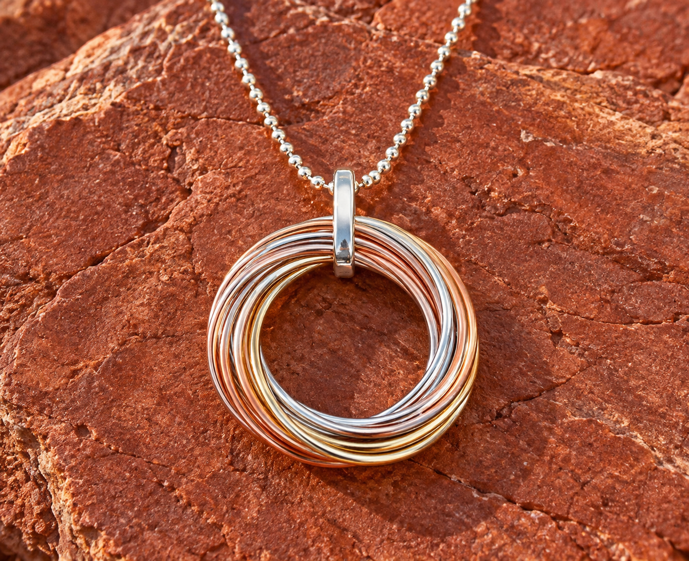 Sterling Silver & Copper Multi Rings Necklace
