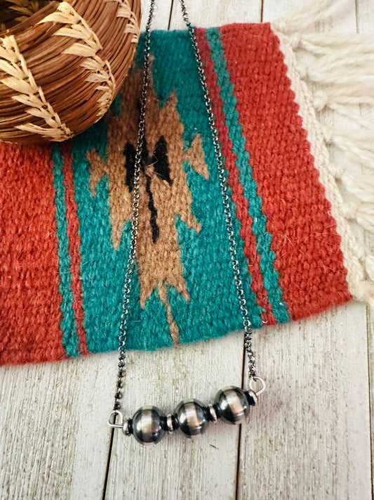 Handcrafted Sterling Silver Pearl Beaded Chain Necklace