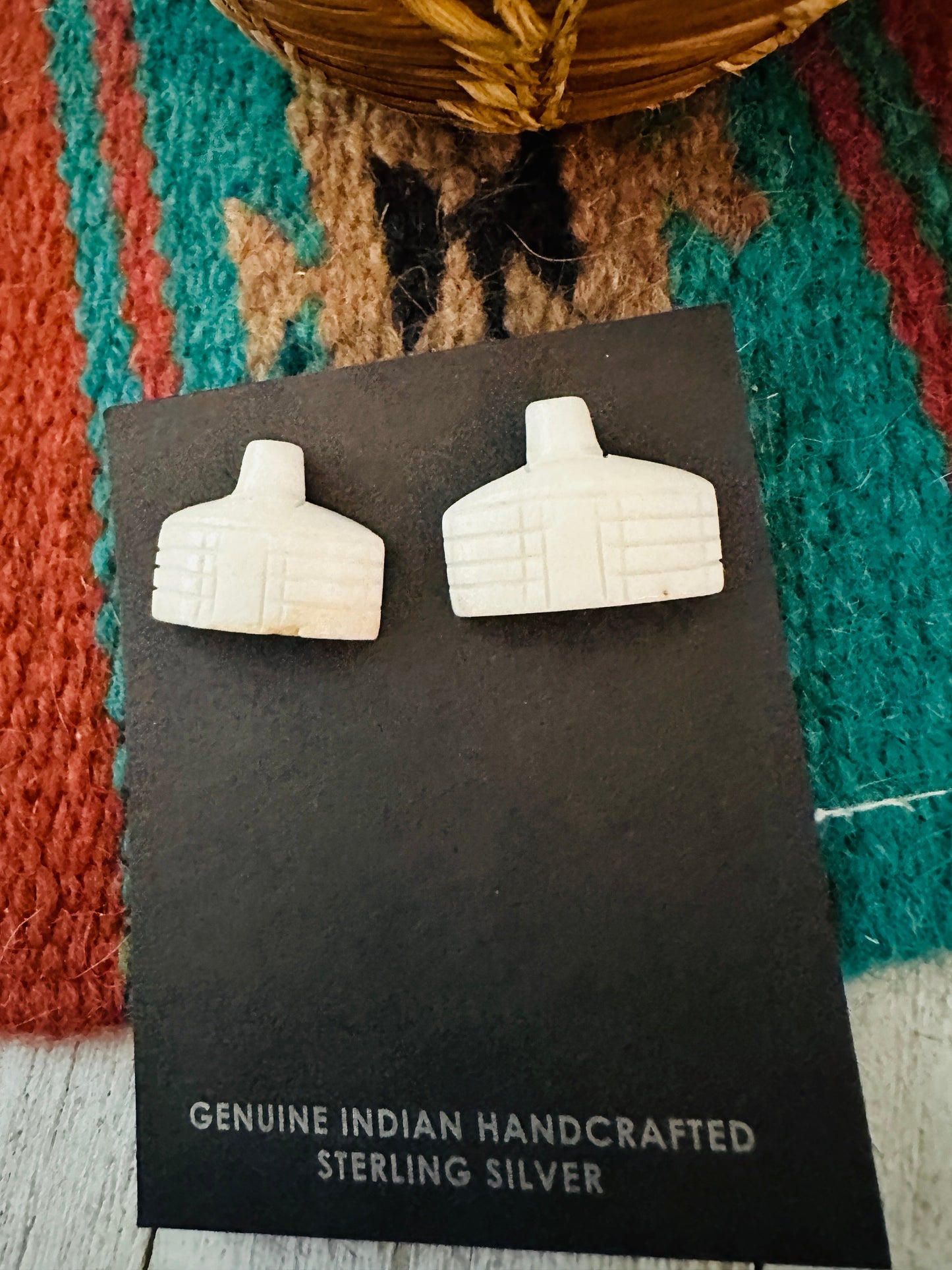Handcrafted Hand Carved Hogan Stud Earrings