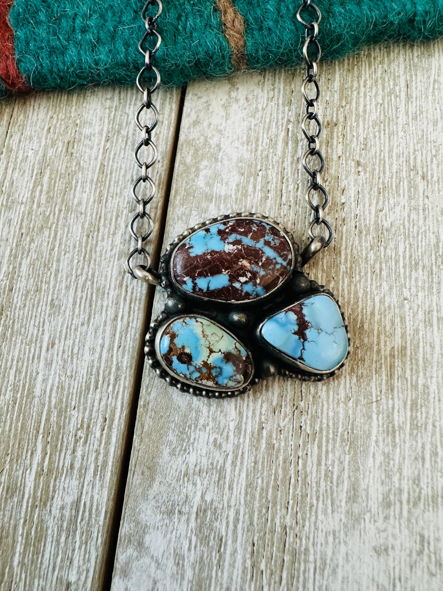 Handcrafted Sterling Silver & Golden Hills Turquoise 3 Stone Necklace