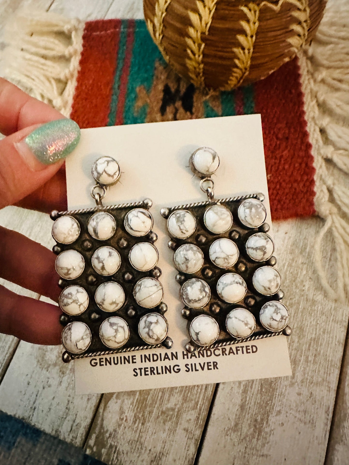 Handcrafted Howlite & Sterling Silver Dangle Earrings by Jacqueline Silver