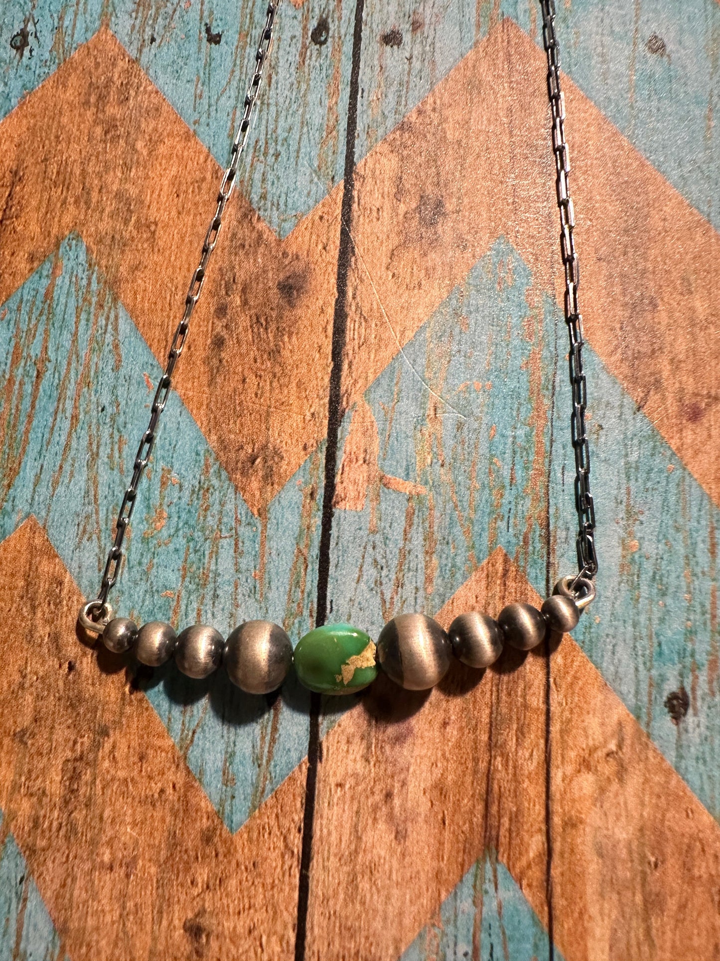 Beautiful Handmade Sterling Silver & Sonoran Mountain Turquoise Handcrafted Pearl Style Beaded Necklace