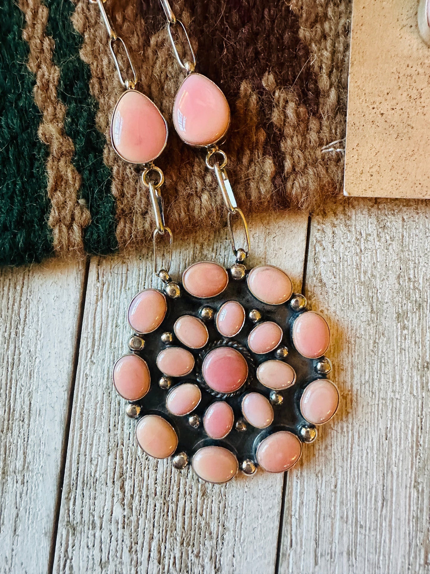 Handcrafted Queen Pink Conch & Sterling Silver Cluster Necklace Set