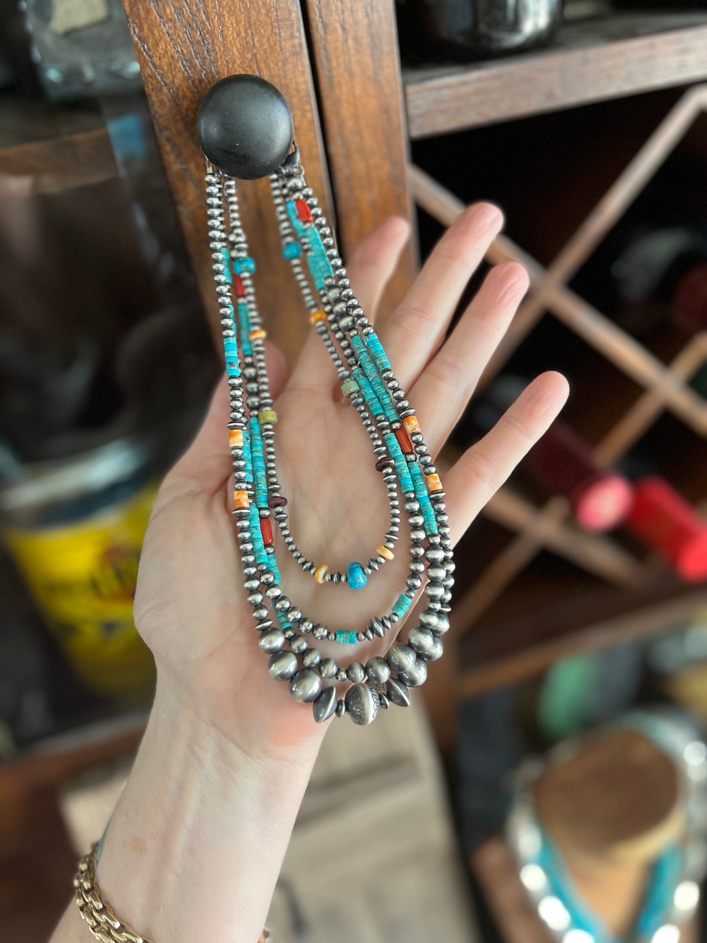 Summer Lovin’ Beaded Layering Necklace with Sterling Silver, Spiny Oyster Shell and Turquoise, 14 + 2”, The Color Drop