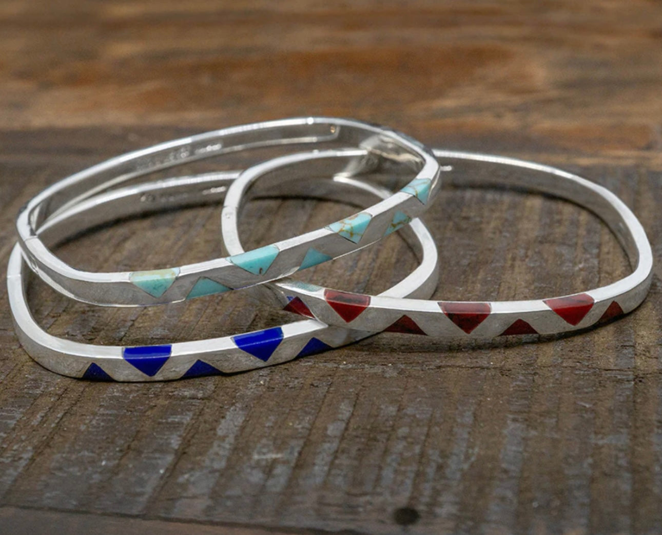Hinged Bangle W/ Red Jasper Triangles