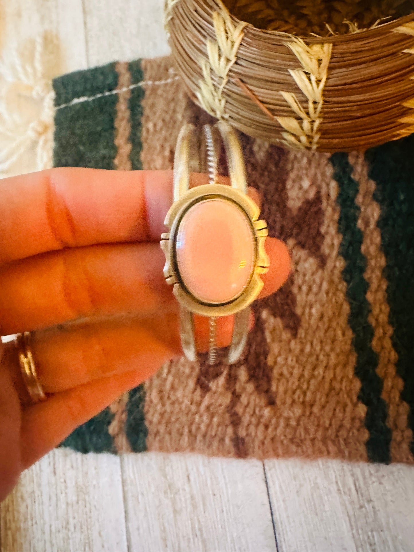 Handcrafted Queen Pink Conch Shell & Sterling Silver Cuff Bracelet