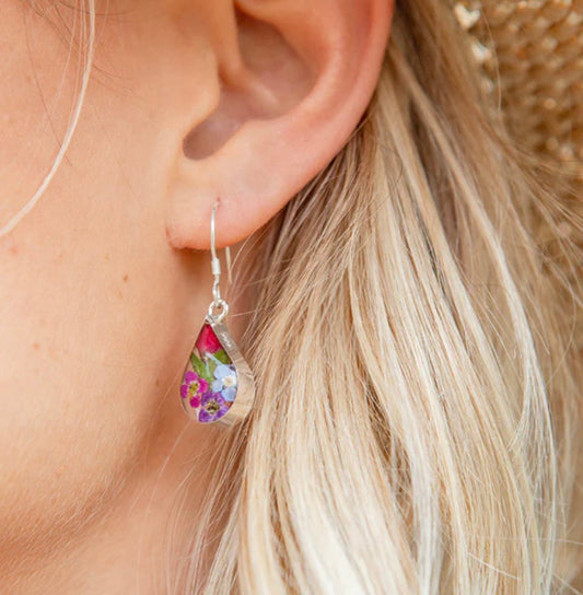 Primavera Medium Teardrop Sterling Silver Earrings on Hook