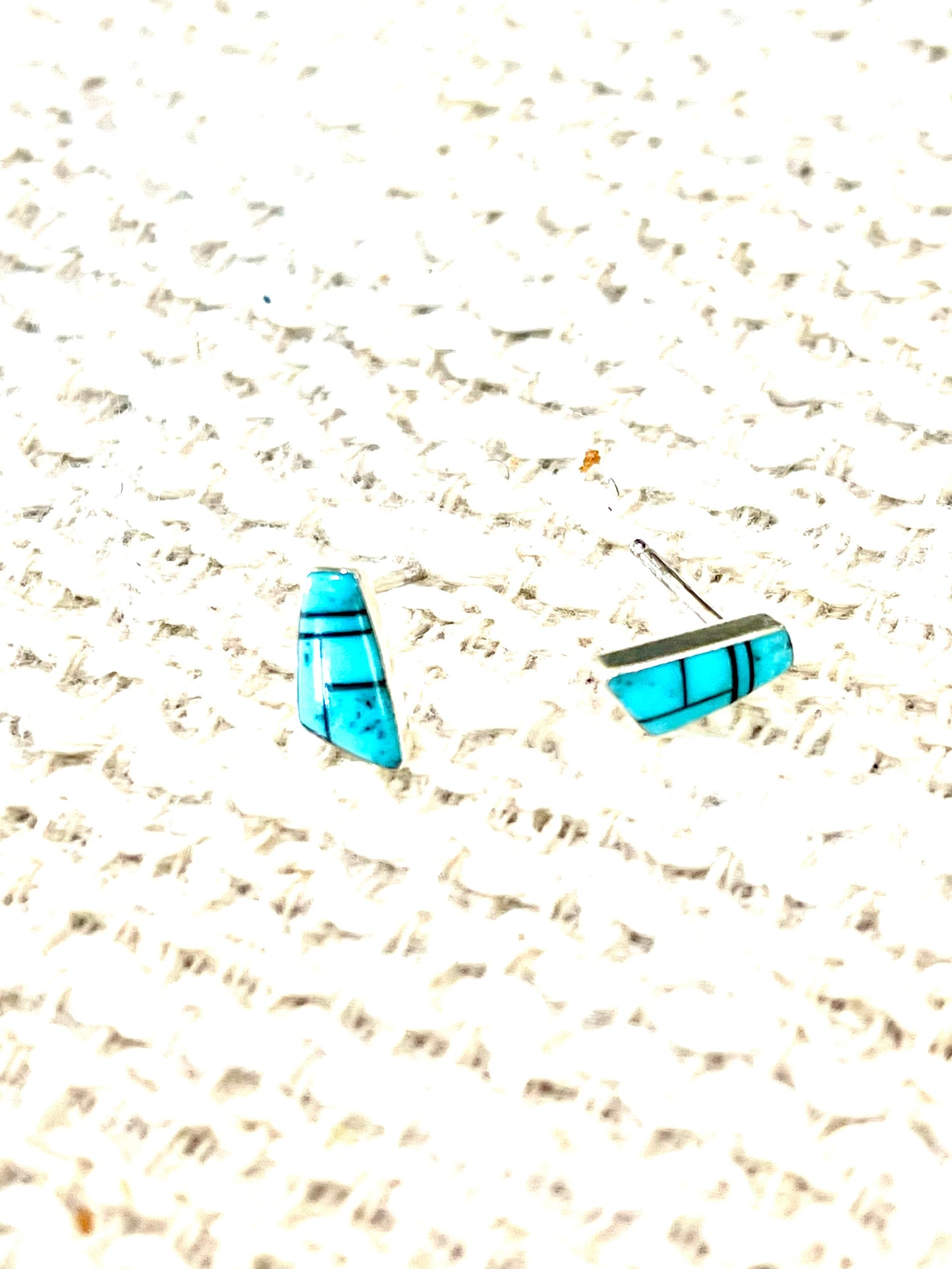 Gorgeous Handmade Sterling Silver & Turquoise Inlay Post Earrings