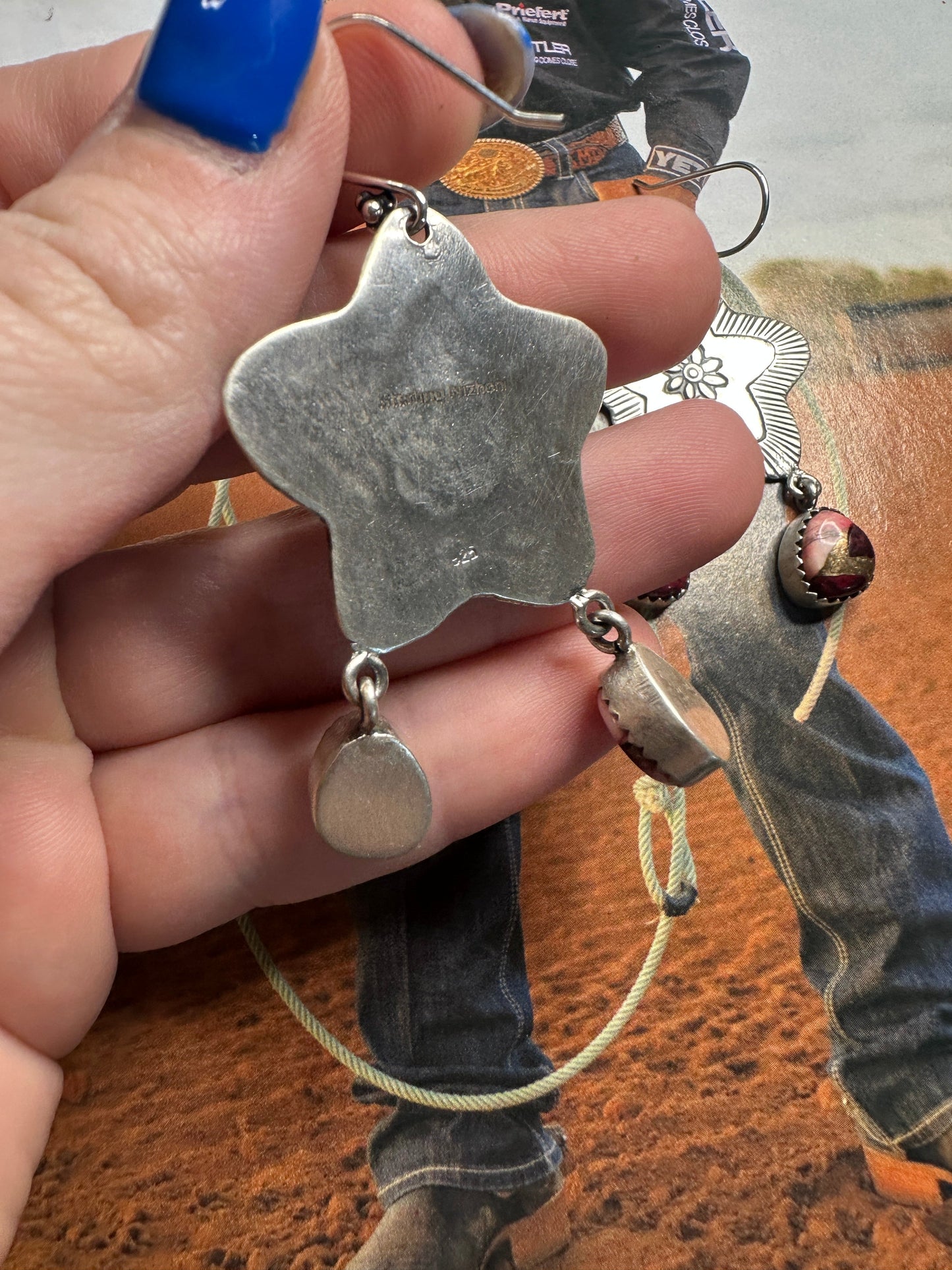 Handmade Sterling Silver Dahlia Rose Triangle STAR Dangle Earrings
