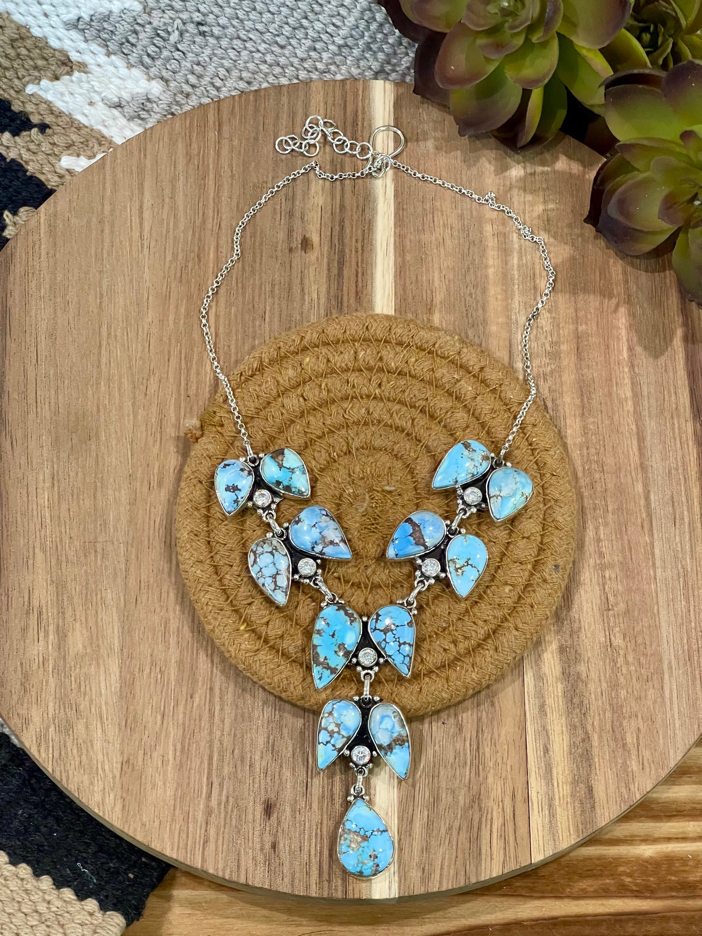 Handmade Sterling Silver, Golden Hills & CZ Cluster Necklace