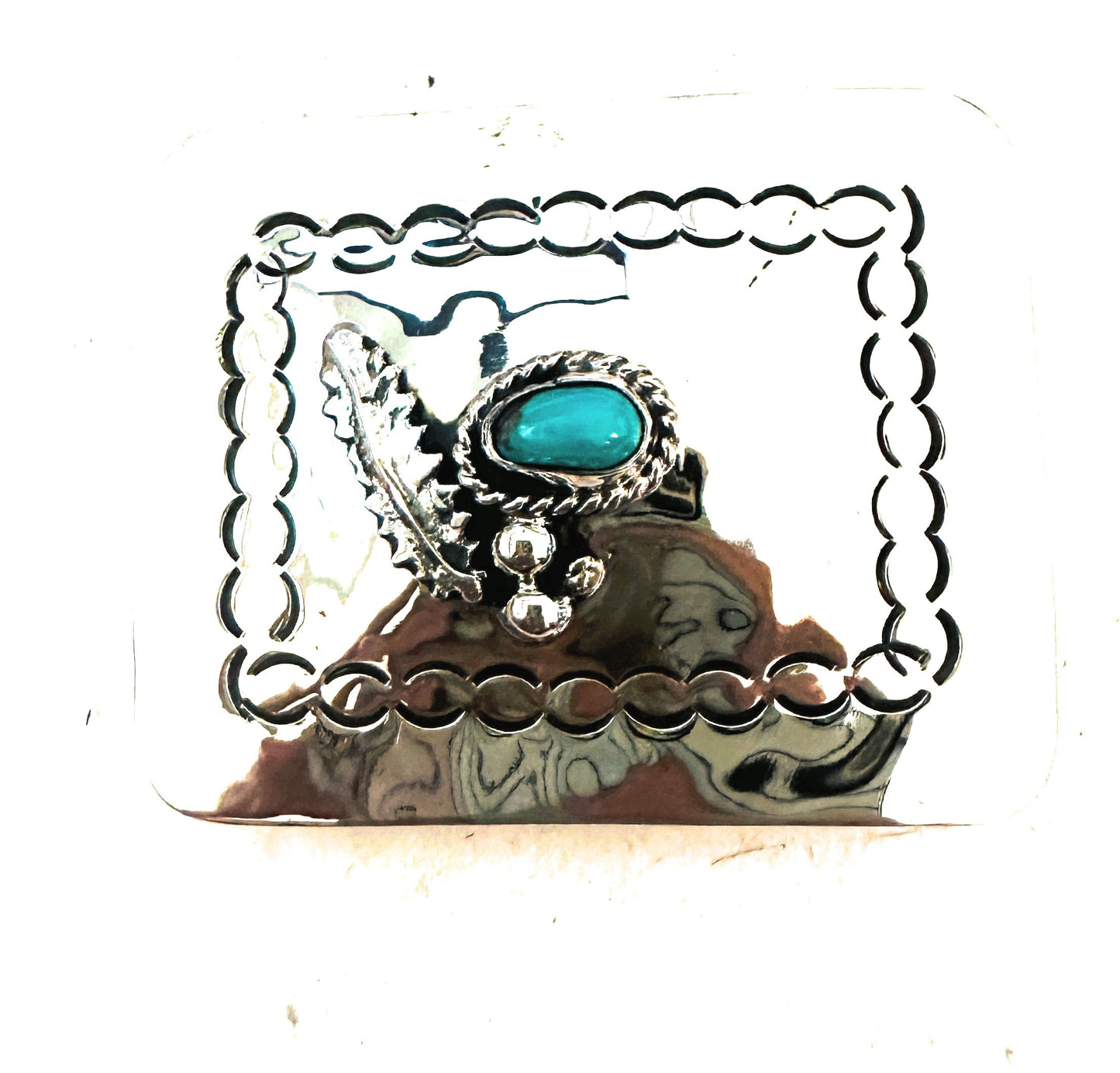 Handcrafted Turquoise & Hand Stamped Sterling Silver Belt Buckle