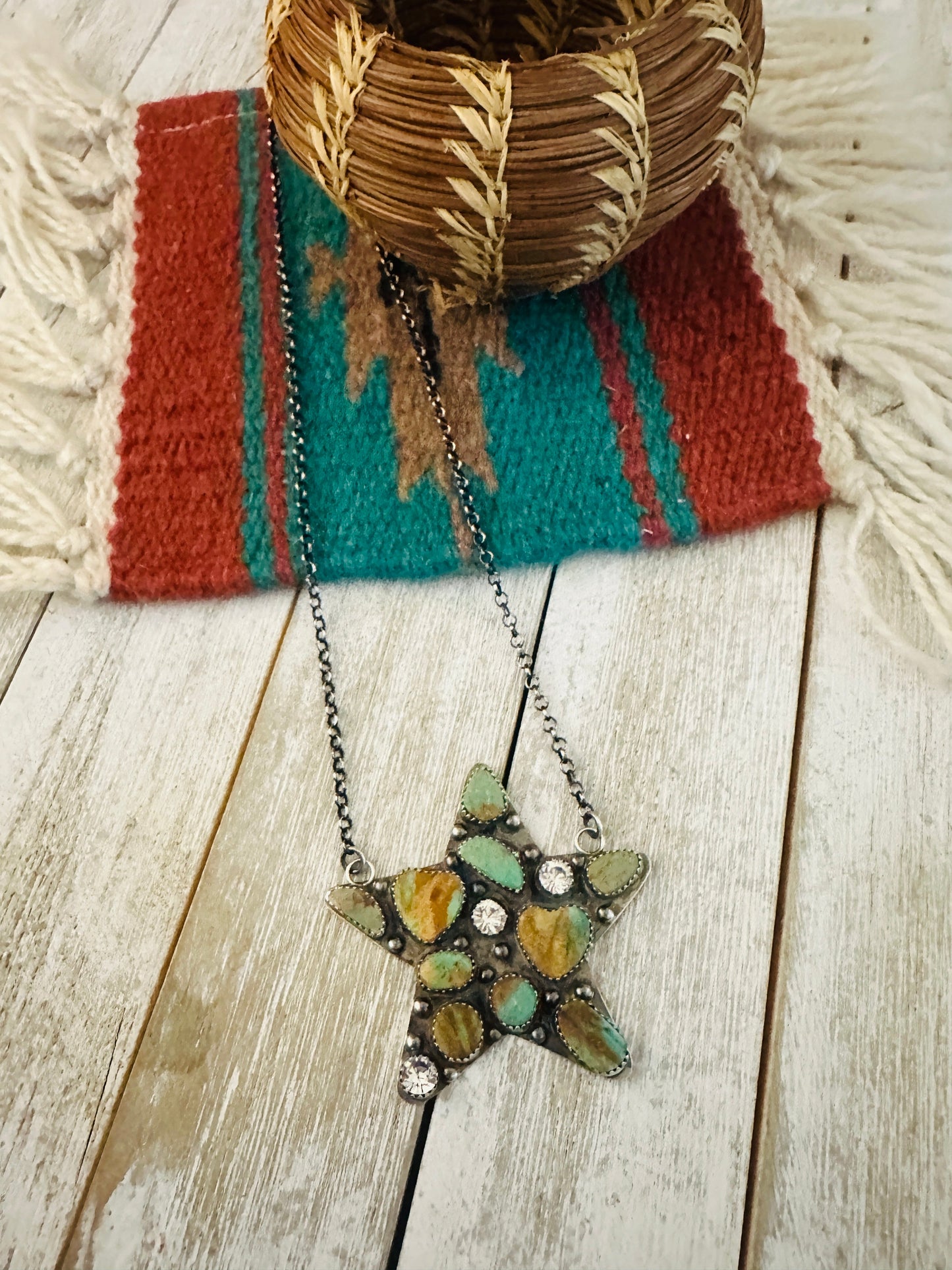 Handcrafted Sterling Silver, Royston Turquoise & CZ Star Necklace by Jacqueline Silver