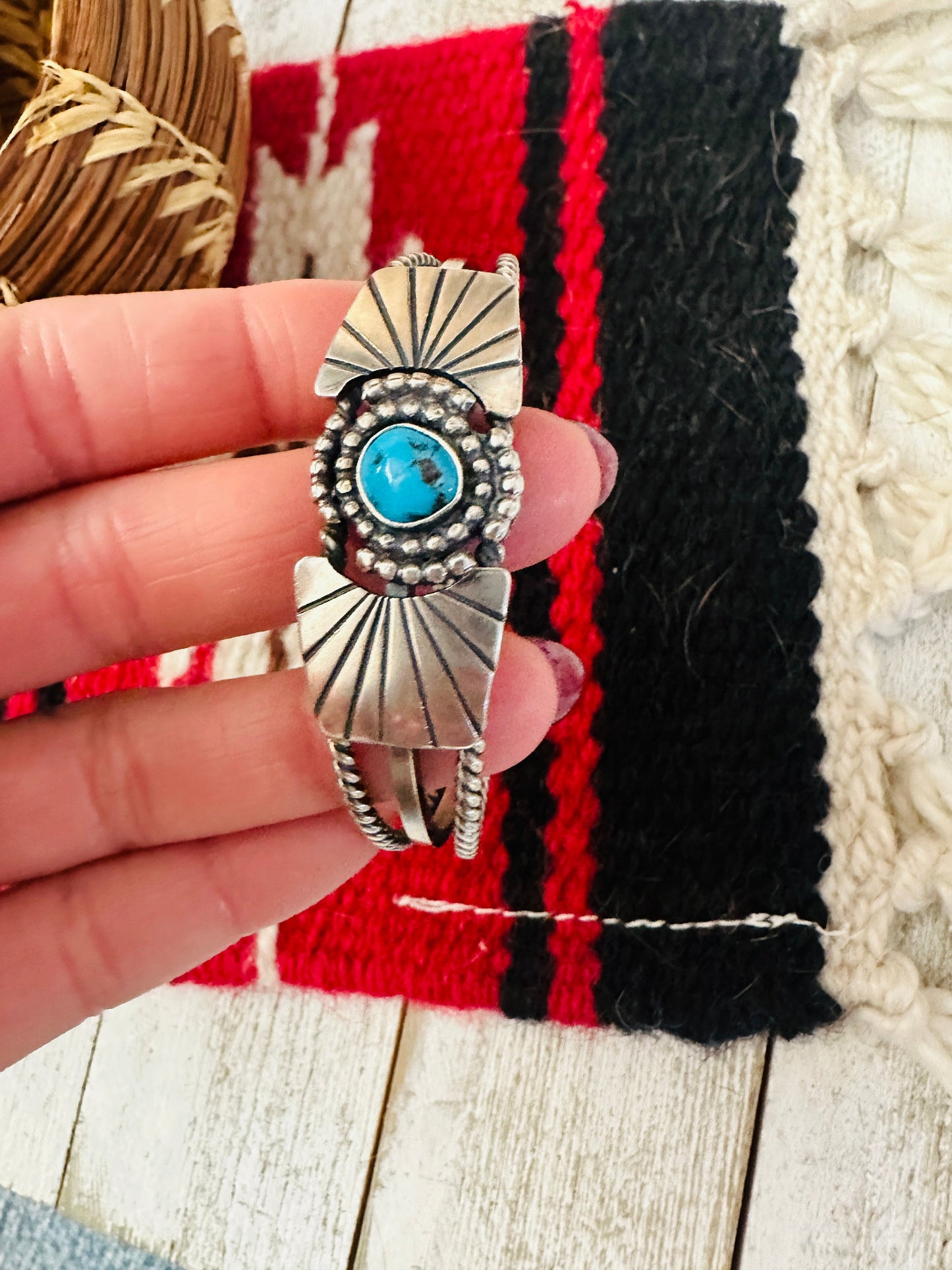 Handcrafted Kingman Turquoise & Sterling Silver Cuff Bracelet