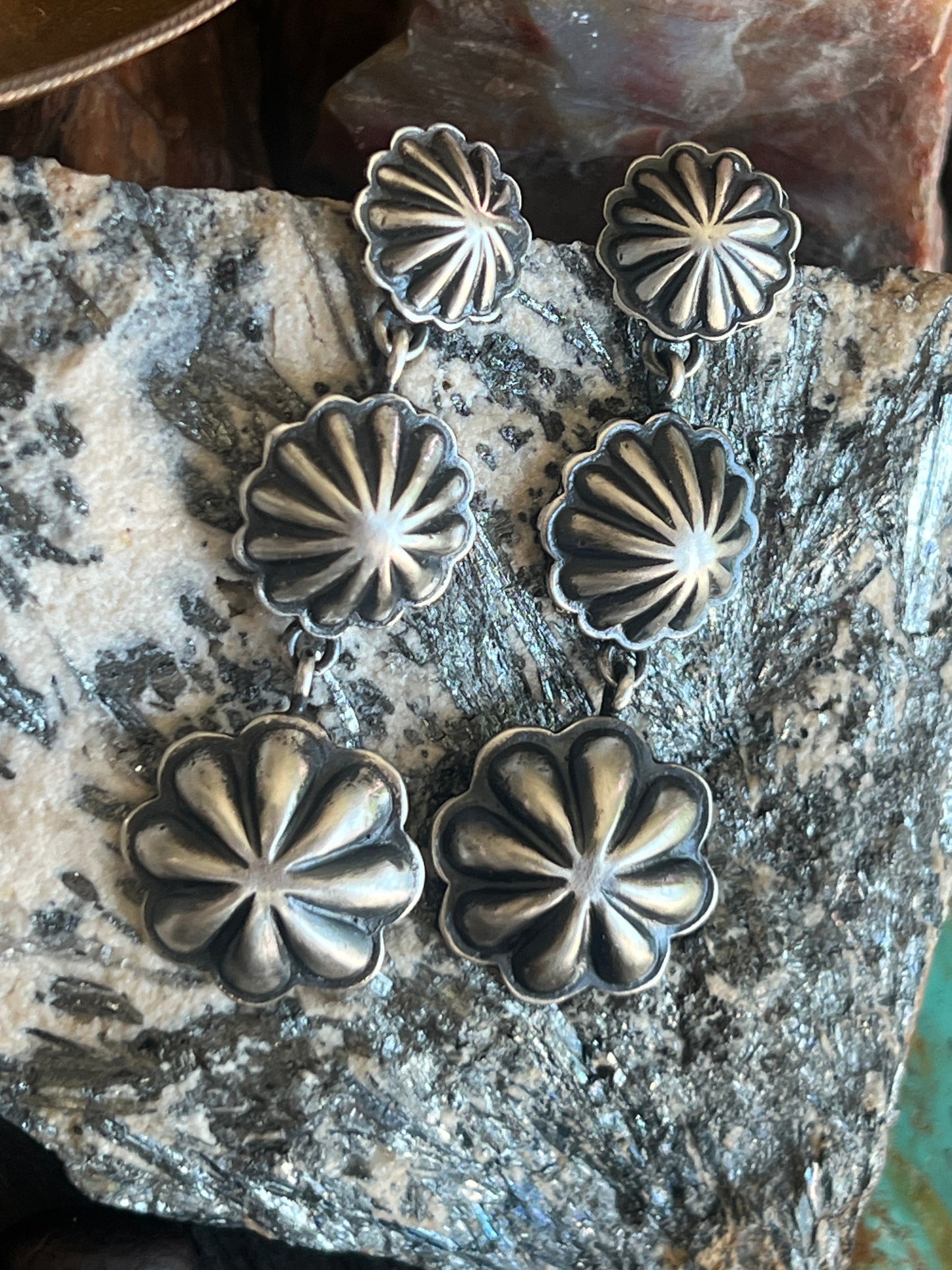 Handcrafted Triple Shot Sterling Silver Concho Post Earrings