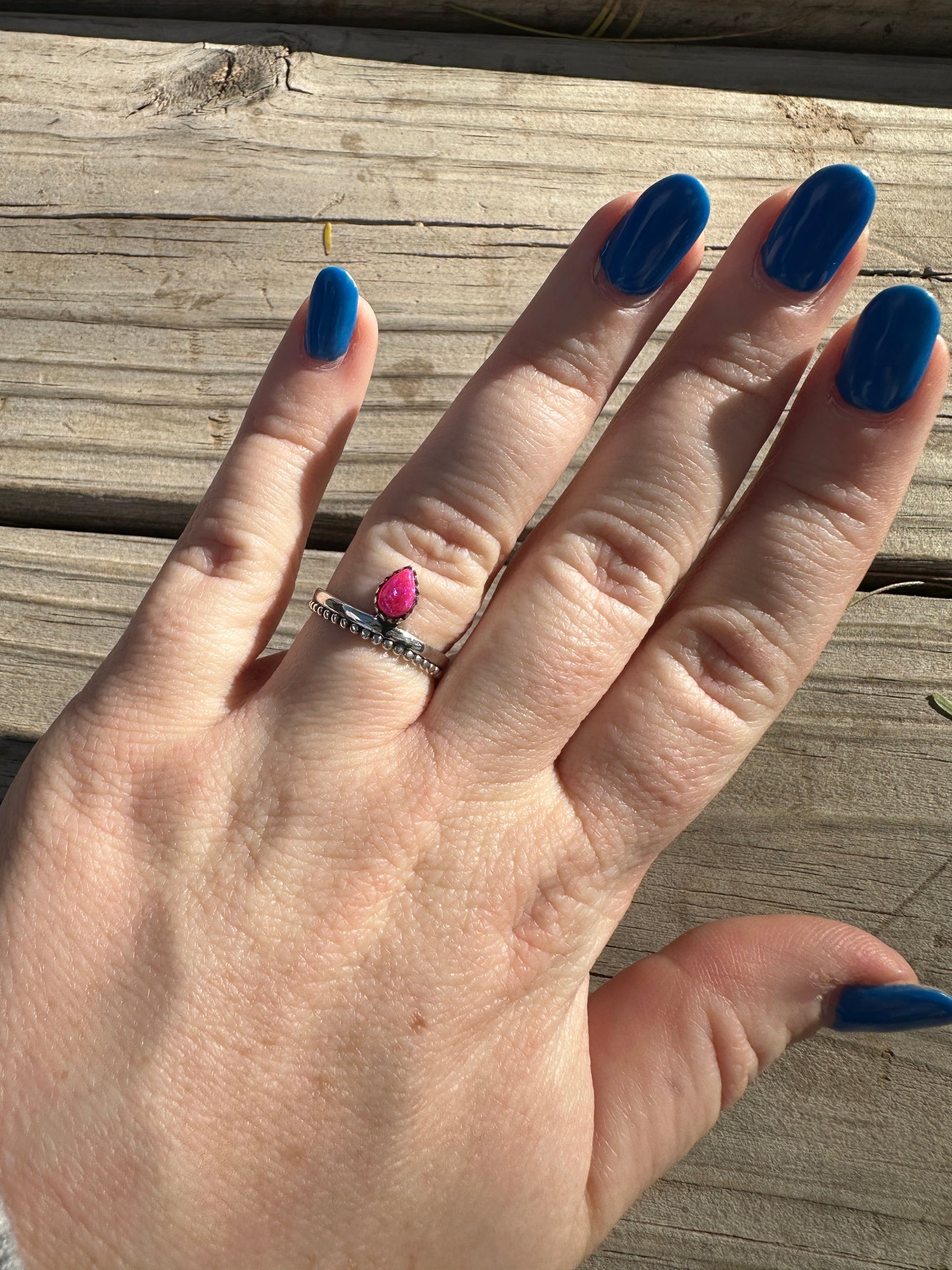 The Bisbee Beautiful Handmade Hot Pink Fire Opal And Sterling Silver Adjustable Ring