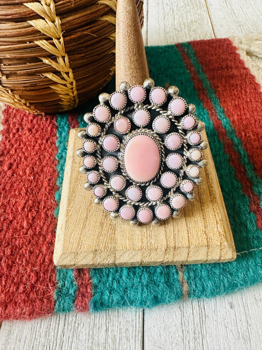 Handcrafted Sterling Silver & Queen Pink Conch Cluster Adjustable Ring