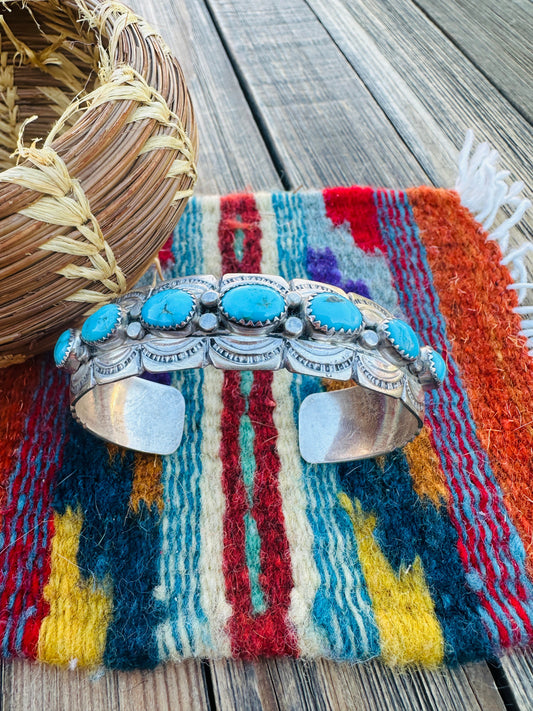 Handcrafted Old Pawn Sterling Silver & Turquoise Cuff Bracelet