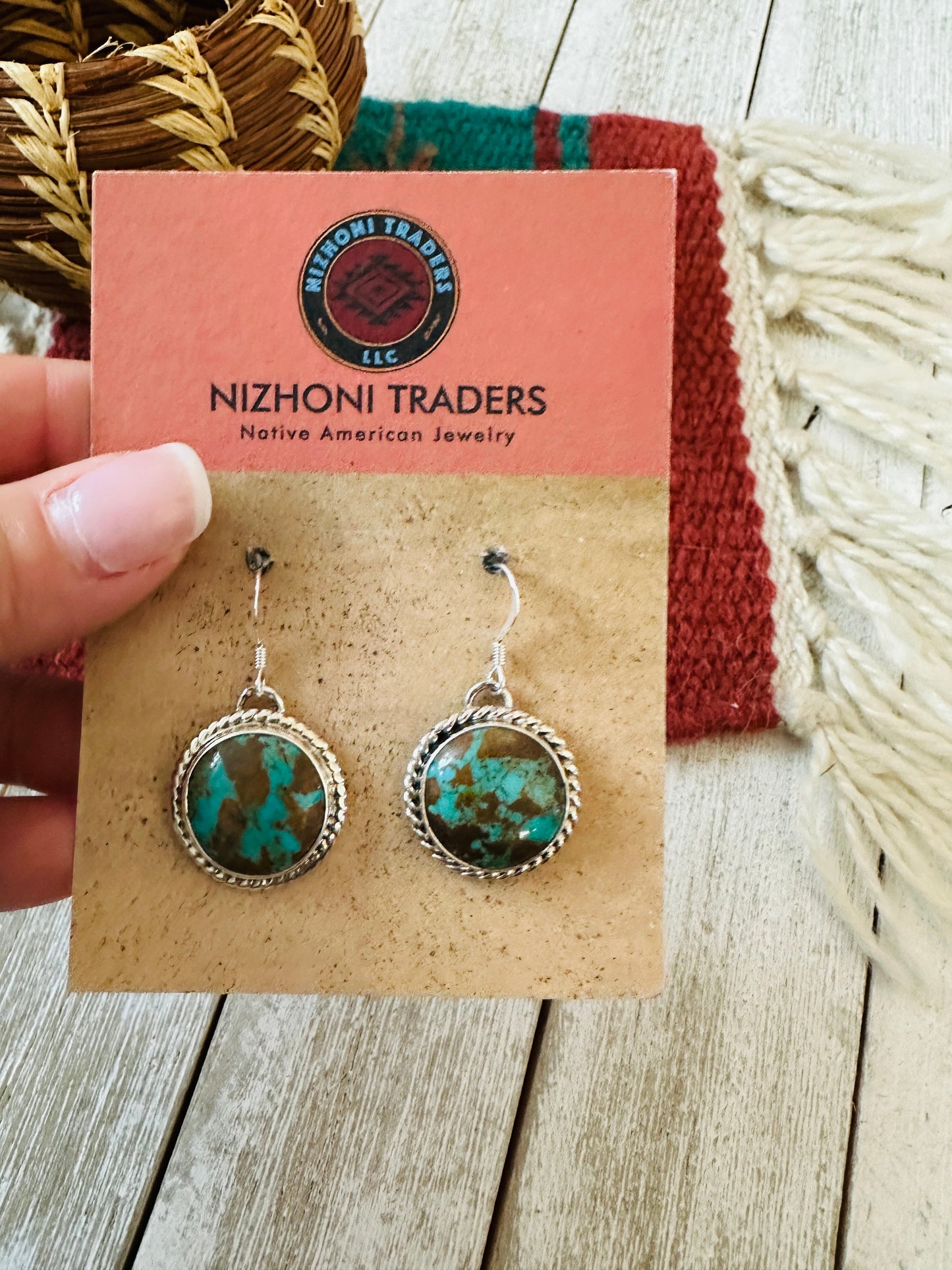Handcrafted Turquoise & Sterling Silver Circle Dangle Earrings