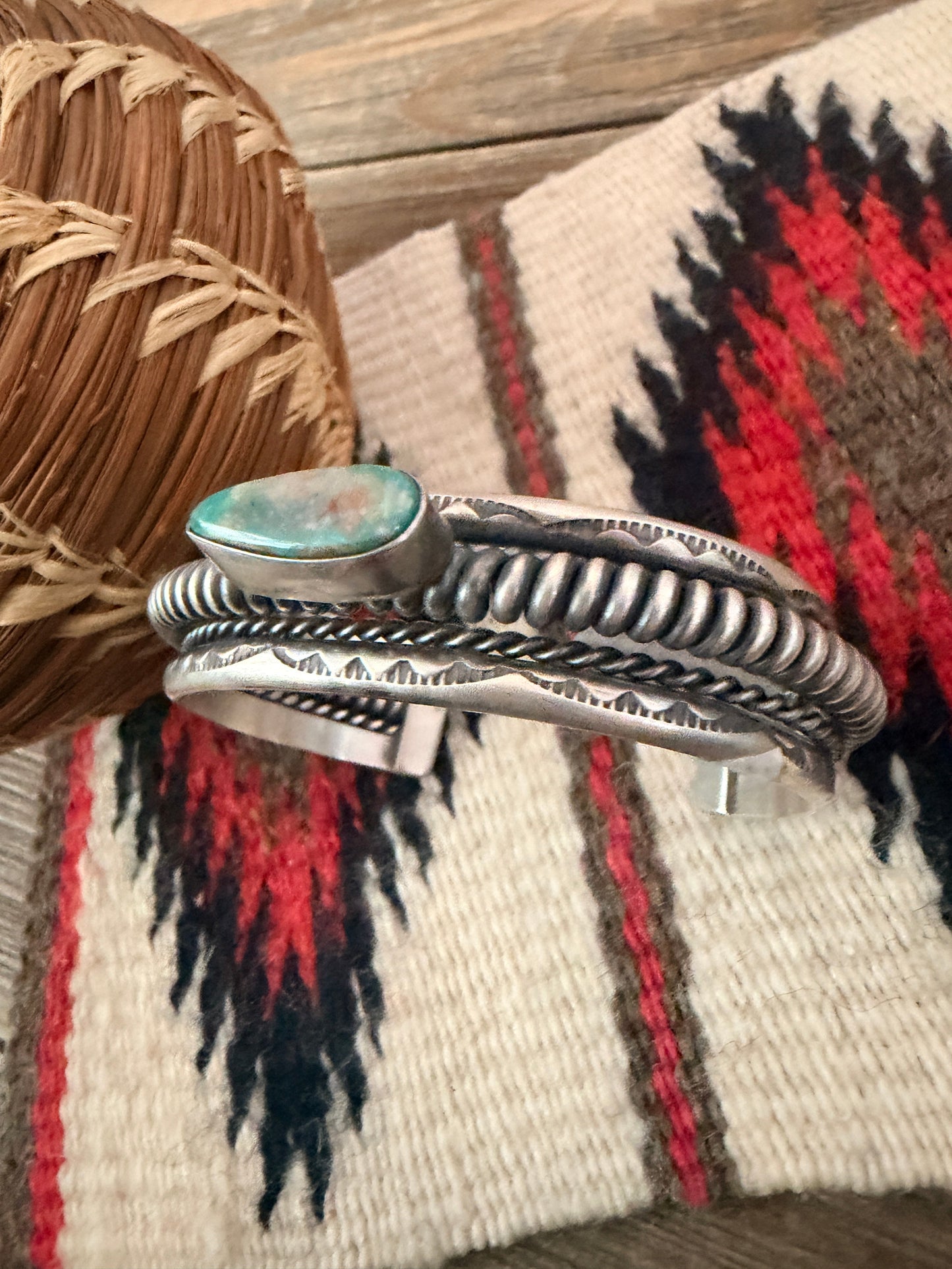 Handcrafted Carico Lake Turquoise & Sterling Silver Cuff Bracelet