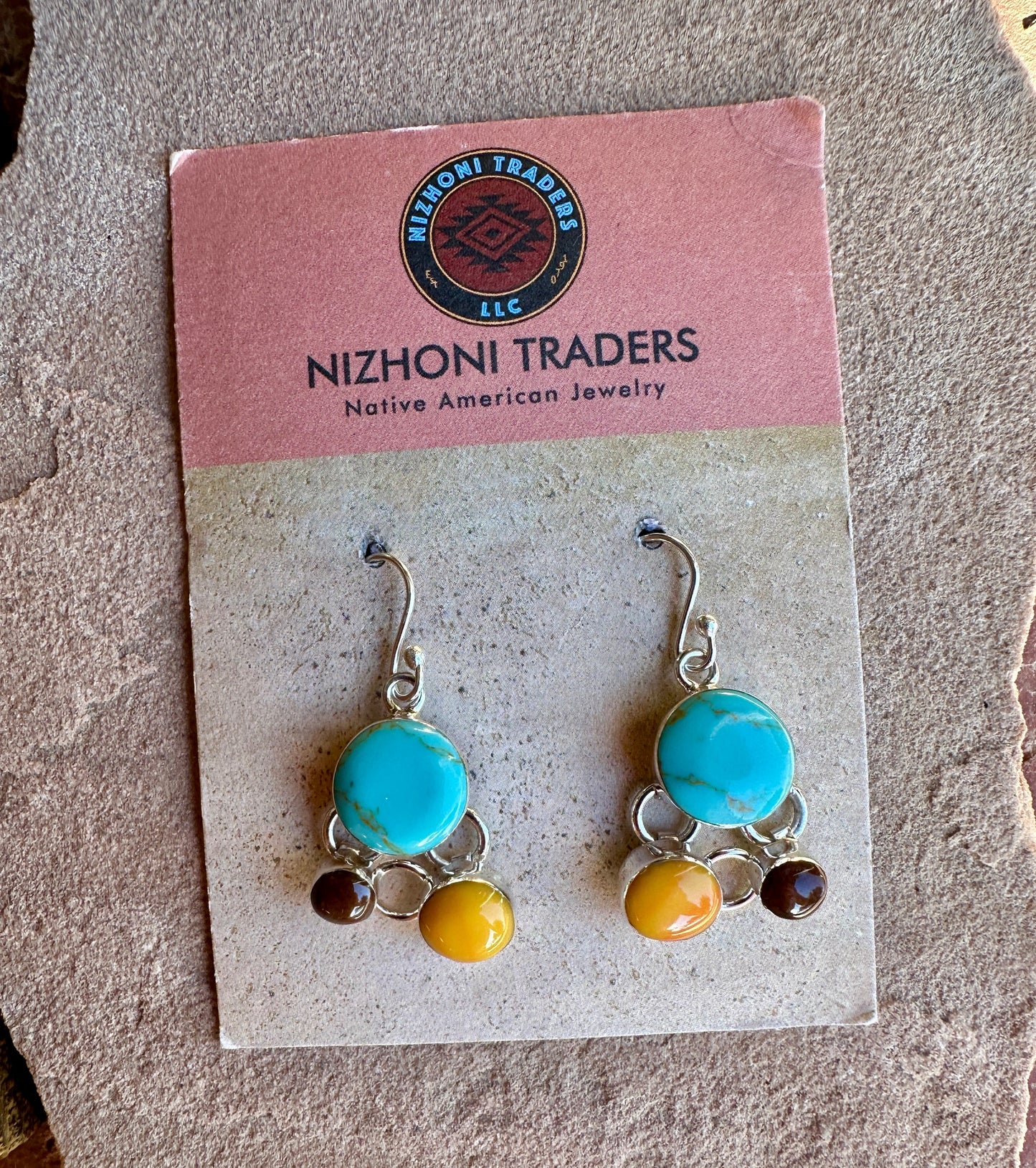 Turquoise & Spiny Circle Sterling Silver DangleEarrings
