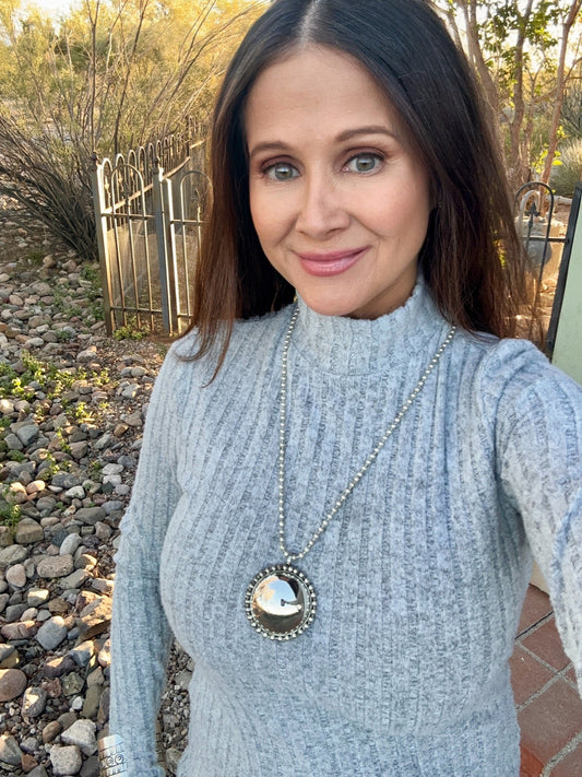 Silver Beaded Circle Pendant Necklace
