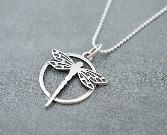 Handcrafted Dragonfly in Circle Pendant Necklace