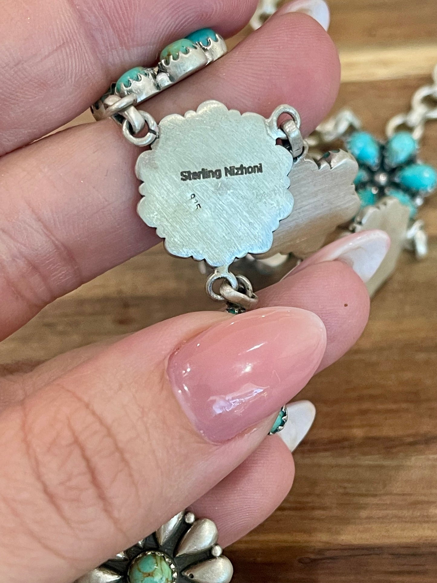 Handmade Sterling Silver & Turquoise Flower Lariat Necklace