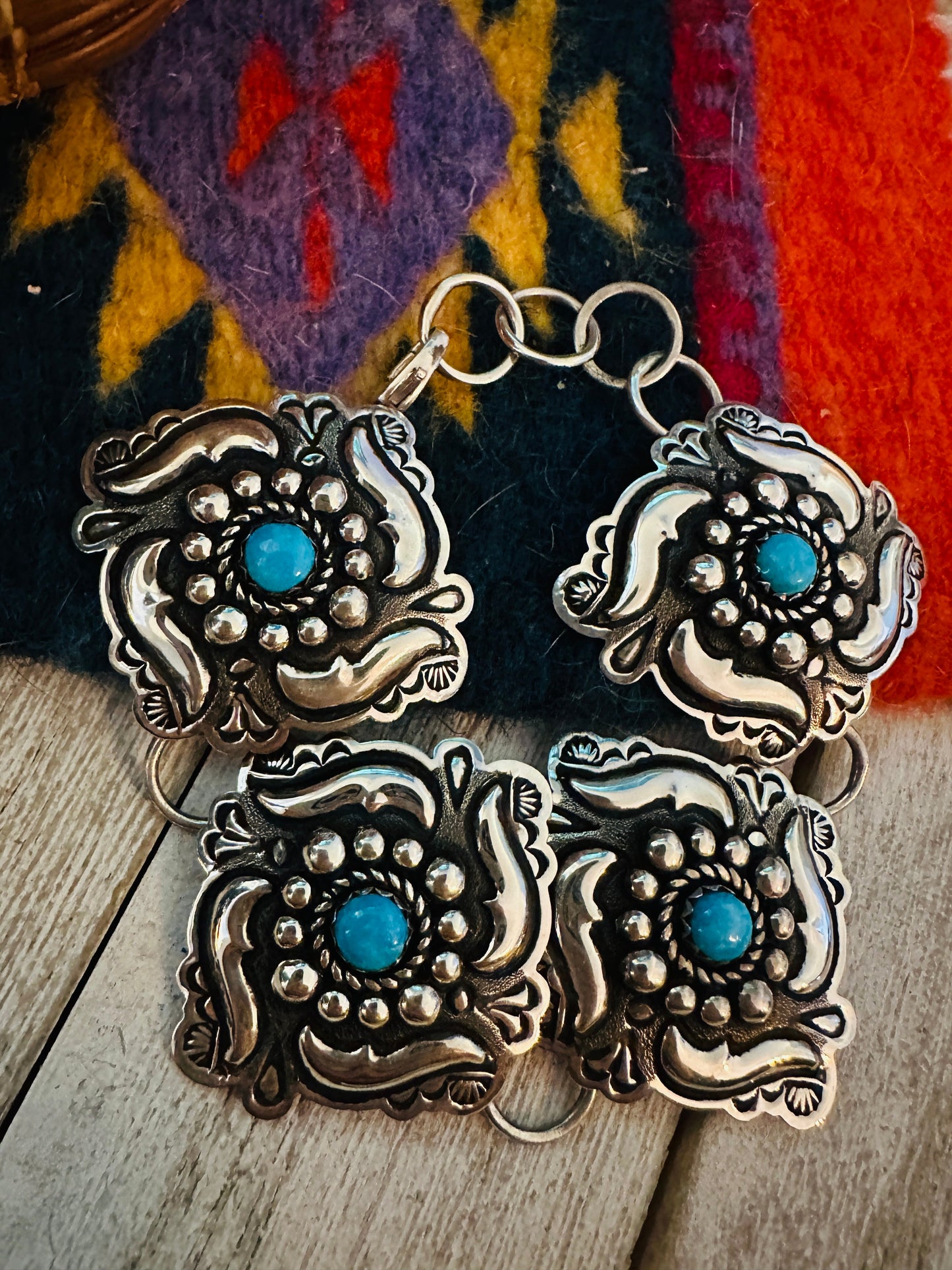 Handcrafted Turquoise & Sterling Silver Concho Link Bracelet