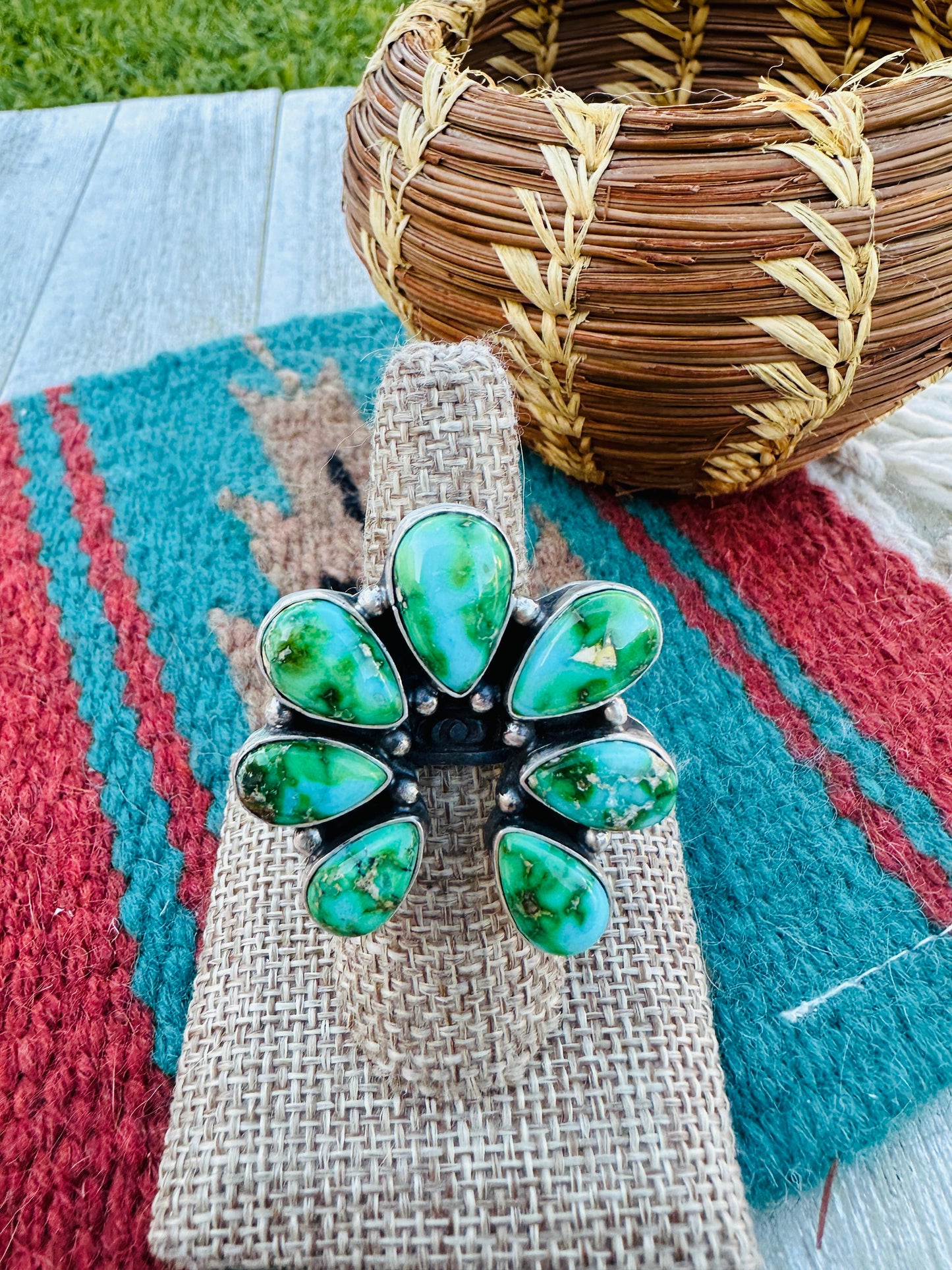 Sonoran Mountain Turquoise & Sterling Silver Adjustable Naja Ring by Russell Sam