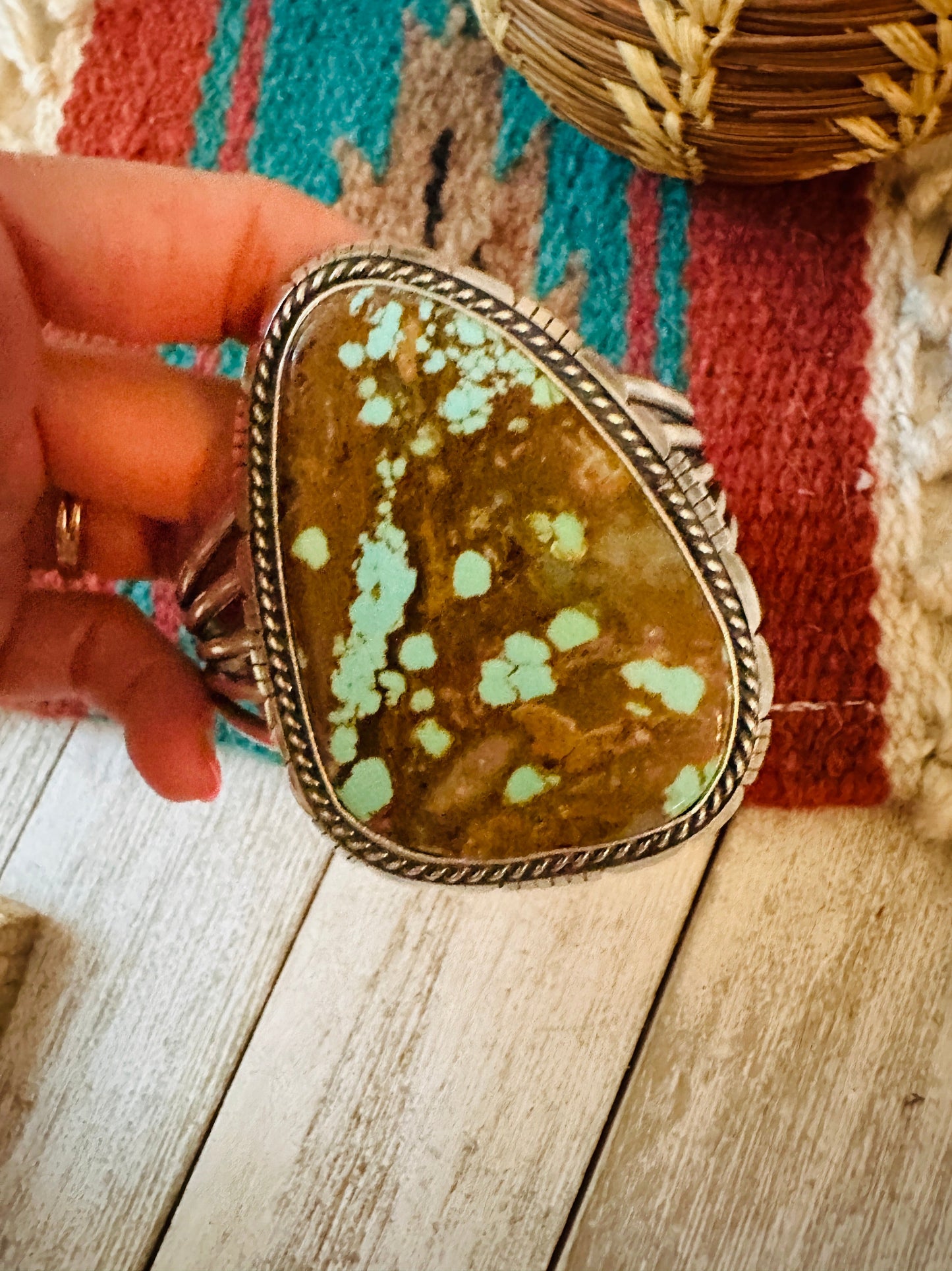Handcrafted Sterling Silver & Number 8 Turquoise Cuff Bracelet