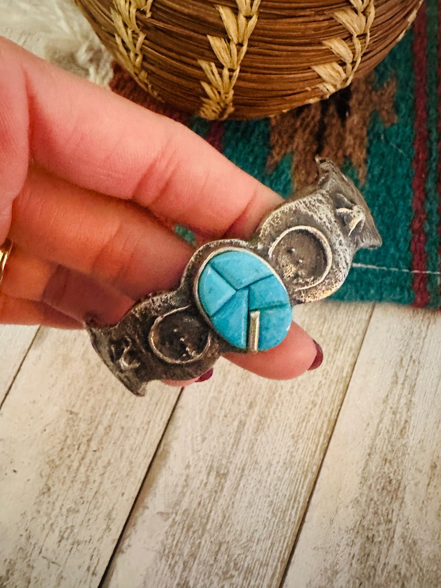 Handcrafted Turquoise & Sterling Silver Inlay Cuff Bracelet