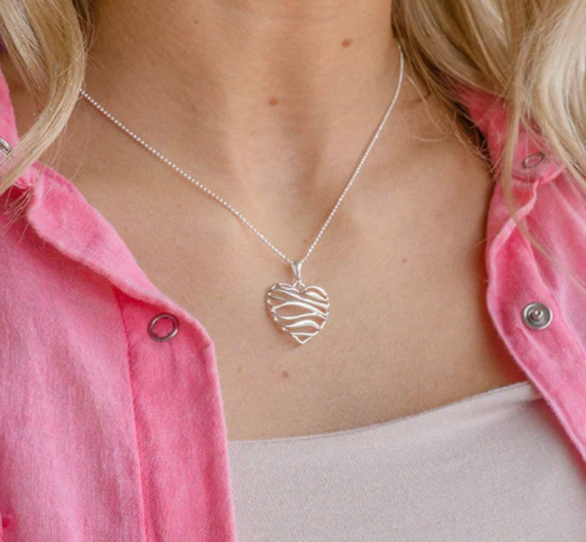 Ribbon Heart Sterling Silver Pendant Necklace