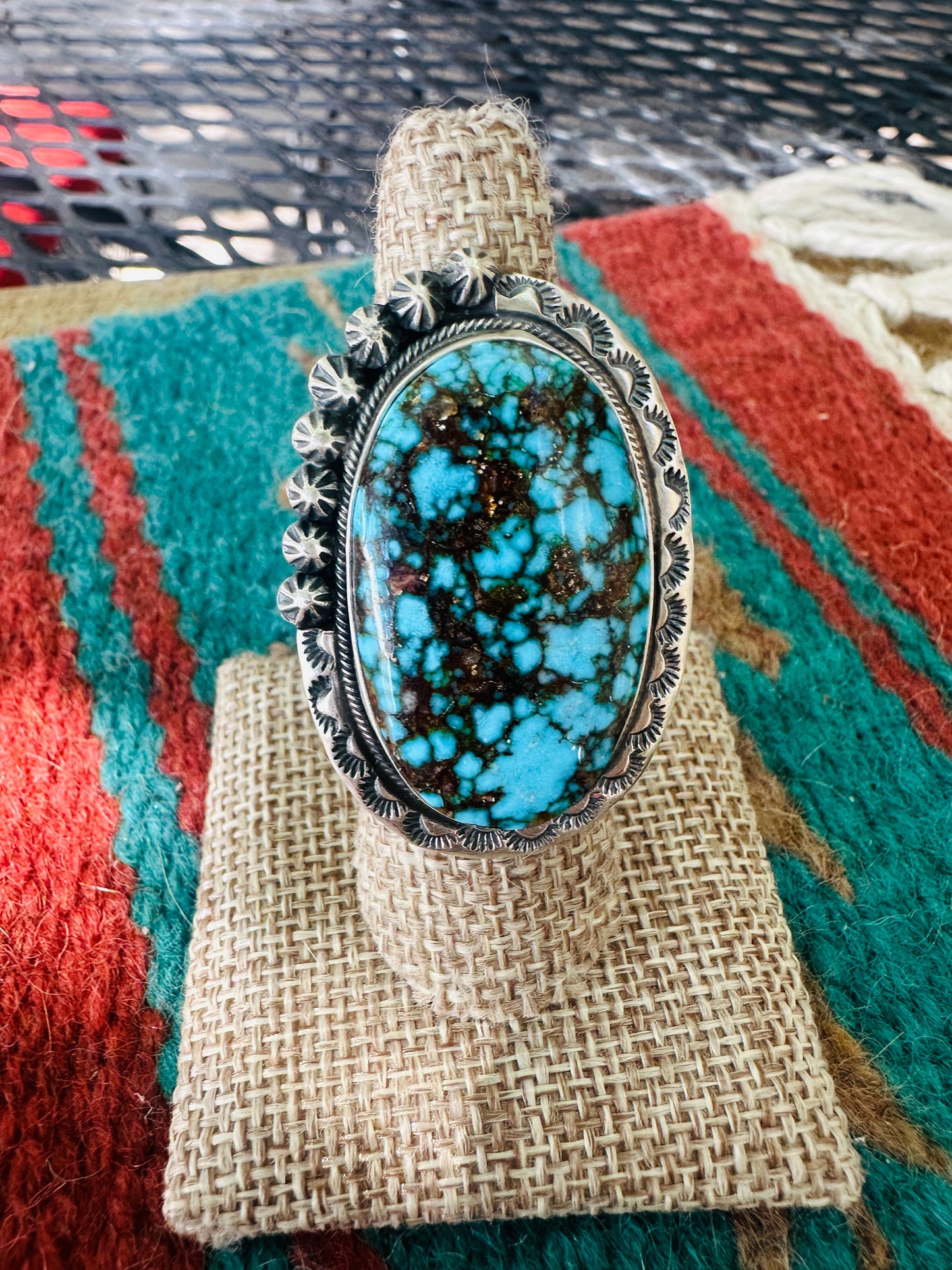 Handcrafted Kingman Web Turquoise & Sterling Silver Adjustable Ring